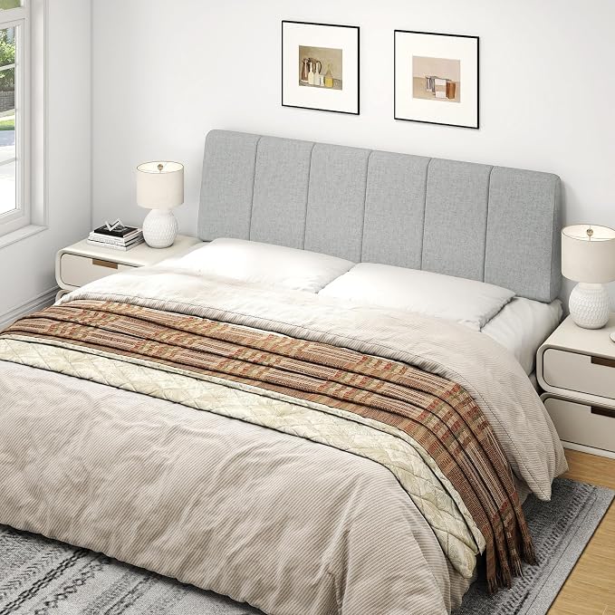 Queen Size Headboard Only-No Assembly Required, Light Gray | Easy to use no assembly required, Linen fabric and extra-thick foam for added comfort, Modern style headboard queen size