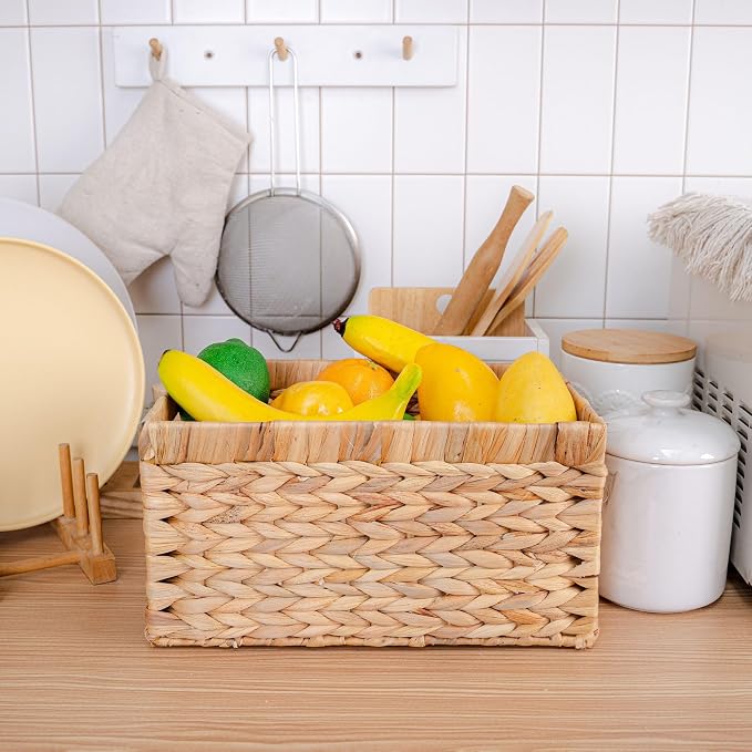 M4DECOR Water Hyacinth Storage Baskets, Wicker Storage Basket with Handles, Woven Baskets for Storage, Pantry Storage Baskets for Kitchen Organizers and Storage Pantry (2 Packs Medium)