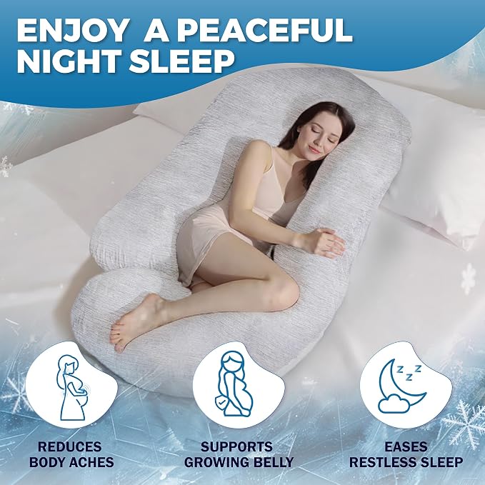 Pregnancy Pillows for Sleeping – 57-Inch Maternity Pillow for Pregnant Women with Removable Washable Cover – Support for Back, Belly, Neck, Legs, & Hips – V C U Shaped Full Body Pillow