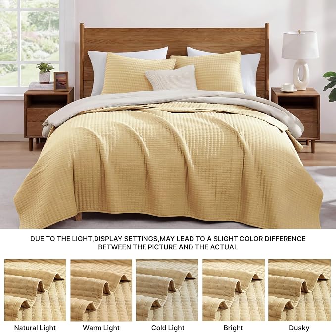 Queen Quilt-Lightweight Bedspreads Yellow Queen Size Quilt Bedding Set | Soft Coverlet with 2 Pillow Shams for All Seasons, Suitable for Bed, Couch, 3 Pieces, 90"x94"