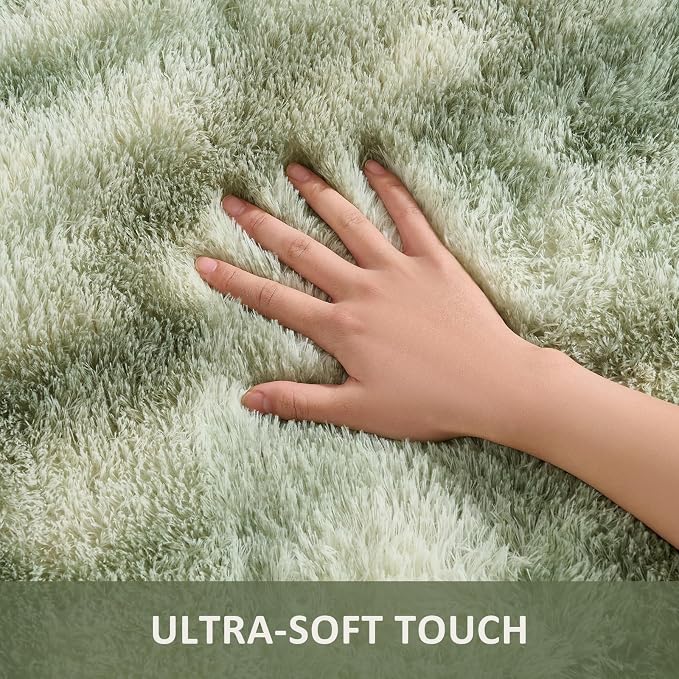 Ophanie Green and White Area Rugs for Living Room 5x7,Sage Green Fluffy Shag Large Fuzzy Plush Soft Carpets,Floor Shaggy Rugs for Bedroom,Carpet for Kids Girls Dorm Decor with Over 99 pcs Pile fibers