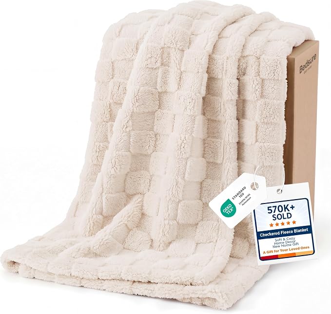 Bedsure GentleSoft Throw Blanket for Couch - Super Soft Cozy Blankets Gifts for Kids Girls, Cute Small Fleece Throws for Bedroom Home Decor, Cream, 50x70 Inches