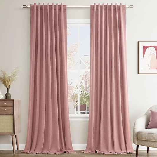 100% Blackout Curtains 90 Inch Length 2 Panels Set for Living Room Bedroom Back Tab Thermal Insulated Black Out Linen Drapes Room Darkening Window Curtains 90 Inches Long, Ash Rose