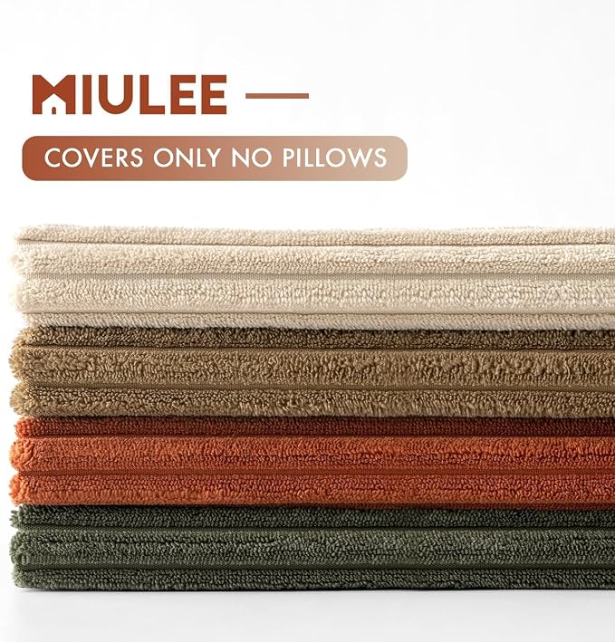 MIULEE Fall Corduroy Decorative Throw Pillow Covers Rust-Olive Green 24x24 | Set of 4, Vintage Fall Decor, Rustic Brown Green Collection, Boho Farmhouse Cushion Covers for Couch Bed Sofa Living Room