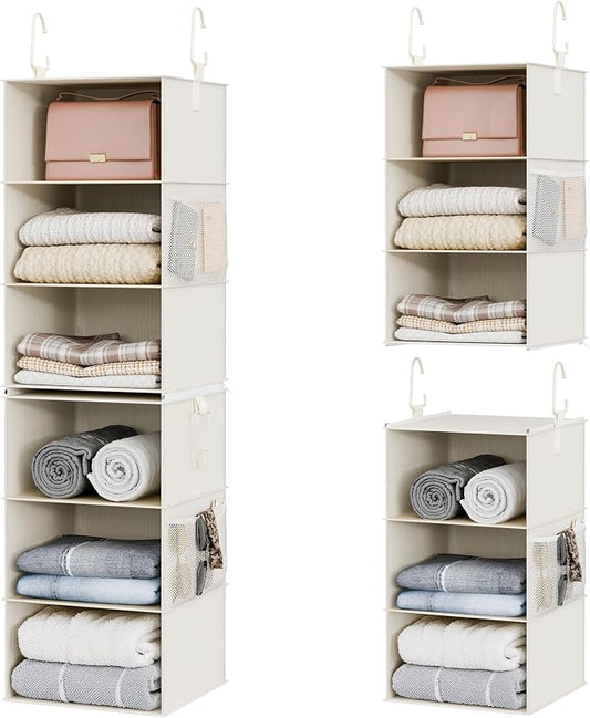 StorageWorks Hanging Closet Organizer, 6-Shelf with 2-in-1 Design, Ivory | Maximize Closet Space with Reinforced Shelves, Small Closet Storage Solution for Bedrooms, Dorms and RVs