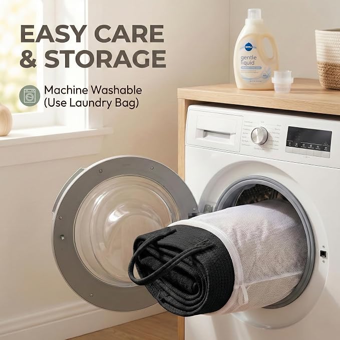 JMvicyroam 65L Extra Large Machine Washable Cotton Rope Blanket Basket | Collapsible laundry hamper, Reinforced handles, For blankets, pillows, toys and clothes, Living room and bedroom, Black