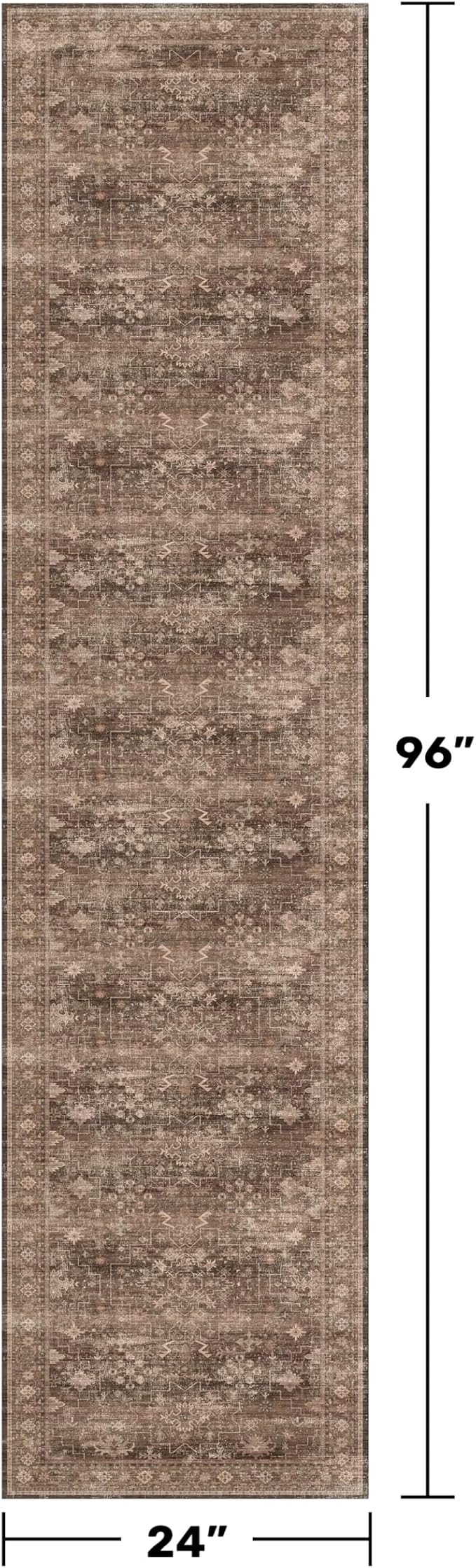 Boho Washable 2x8 Long Rugs for Hallway, Non Skid Front Door Runner Indoor Entrance, Floral Vintage Carpet for Kitchen, Non Slip Low Pile Stain Resistant Soft Mat (Gold Brown)