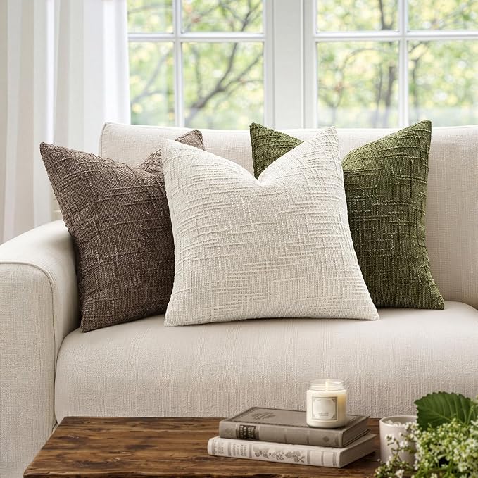 MIULEE Chenille Textured Throw Pillow Covers Cream White 20x20 Set of 2 | Slubby Decorative Pillows, Boho Farmhouse Home Decor, Modern Neutral Cushion Covers for Couch Sofa Bed Living Room