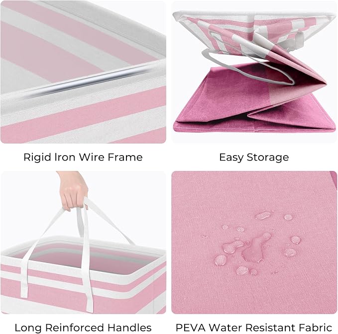 HomeHacks 2 Pack Large Laundry Baskets, Laundry Hampers Bags (Pink 88Lx2) | Waterproof, Freestanding, Collapsible Clothes Hamper with Reinforced Handles in Laundry Room, Dorm, Bathroom, Bedroom
