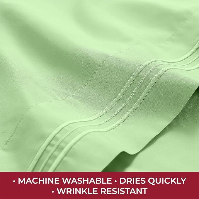 Mellanni Iconic 4-Piece, Ultra Soft Sheet Set (RV/Short Queen, Pistachio) | 10M+ Sleepers. Lab-tested: Sleeps Cool, Stays Bright, Strong, Smooth. Good Housekeeping Best Bedding, 7 yrs running.