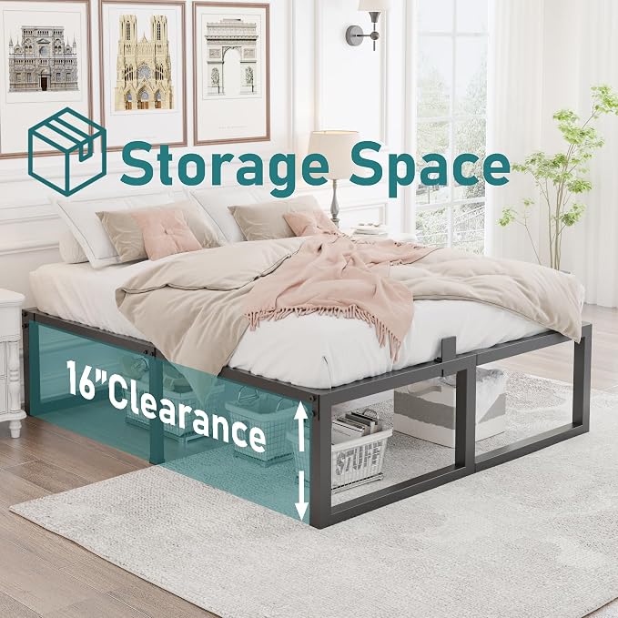 Yitong Angel Full Size Bed Frame, 18 Inch Heavy Duty Support 3500 lbs Metal Platform, No Box Spring Needed/Noise Free/Non-Slip/Steel Slat Support/Easy Assembly