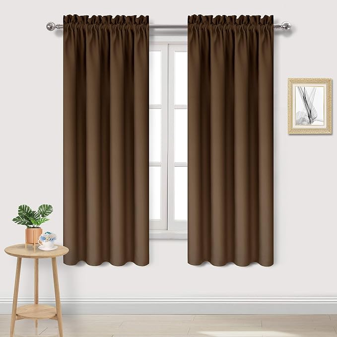 DWCN Blackout Curtains for Bedroom Living Room 42 x 72 Inch Long Brown | Room Darkening, Thermal Insulated, Light Blocking, Rod Pocket Drapes, Noise Reducing Window Treatments