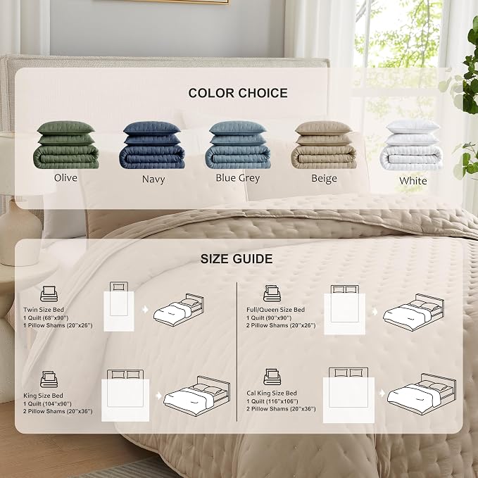 WDCOZY Navy Blue Cloud Twin Size Quilt Set, Tan Lightweight Farmhouse Bedspread, Rustic Country Coverlet, Taupe Camel Soft Bedding, Thin Comforter for All Season - 2 Pieces, 68x90 inches