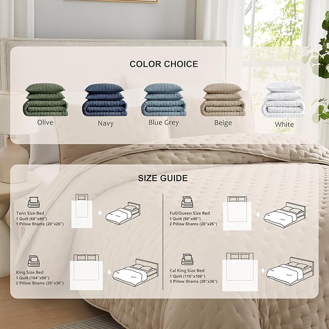WDCOZY Olive Green California Cal King Size Quilt Bedding Sets with Pillow Shams, Oversized Lightweight Bedspread Coverlet, Bed Cover for All Season - 3 Pieces, 118x106 inches