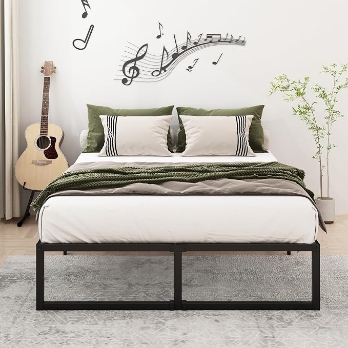 Lutown-Teen 12 Inch California King Bed Frames with Steel Slat Support | Heavy Duty Metal Cal King Platform for Mattress Foundation, Noise Free, Easy Assembly, Black