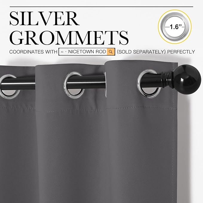 NICETOWN Gray Blackout Curtains for Living Room 66" w x 70" L 2 Panels | 3 Pass Microfiber Noise Reducing Thermal Insulated Solid Ring Top Window Drapes, Light Blocking for Bedroom Kitchen Decor