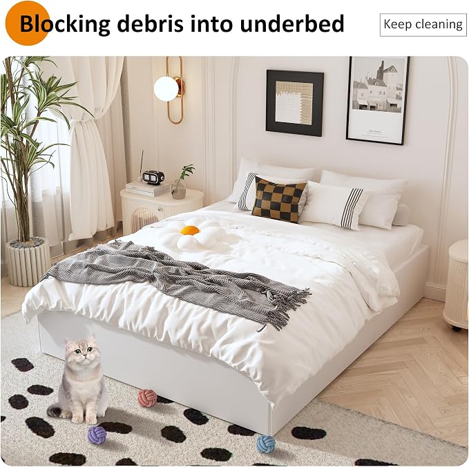 Maenizi 14 Inch Full Bed Frame with White Fabric Cover, Heavy Duty Metal Bed Frame Full, No Box Spring Needed, Support Up to 3000 lbs, Easy Assembly, Noise Free, Black