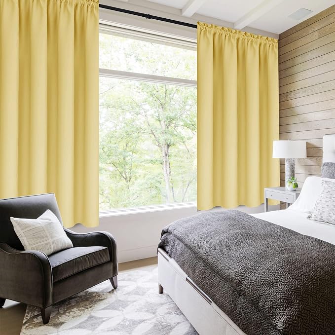 DWCN Blackout Curtains for Bedroom Living Room 38 x 63 Inch Long 2 Panels | Room Darkening, Thermal Insulated, Light Blocking, Rod Pocket Drapes, Noise Reducing Window Treatments, Light Yellow