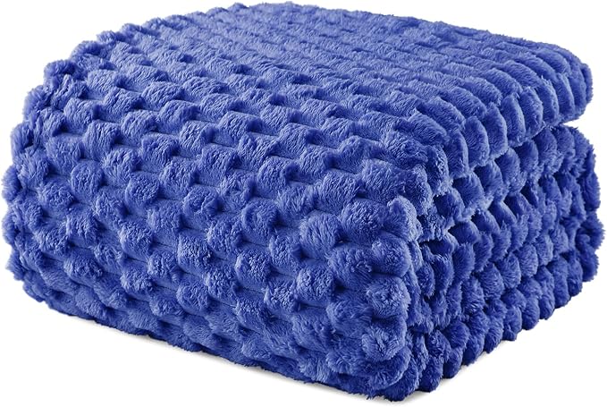 Exclusivo Mezcla 3D Fleece Twin Size Blanket for Bed, Cobalt Blue | Extra Soft Fuzzy Plush Lightweight Bed Blankets, Cozy Fluffy Decorative Blankets for All Seasons, 60x80 Inches