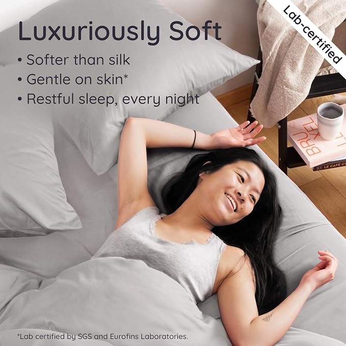 Bambaw Twin XL Fitted Sheet with Corner Straps – 100% Viscose Derived from Bamboo Fitted Sheet Twin XL Only, Cooling, Soft & Breathable, Deep Pocket Fits Up to 15" Mattresses (Moonlight Gray)