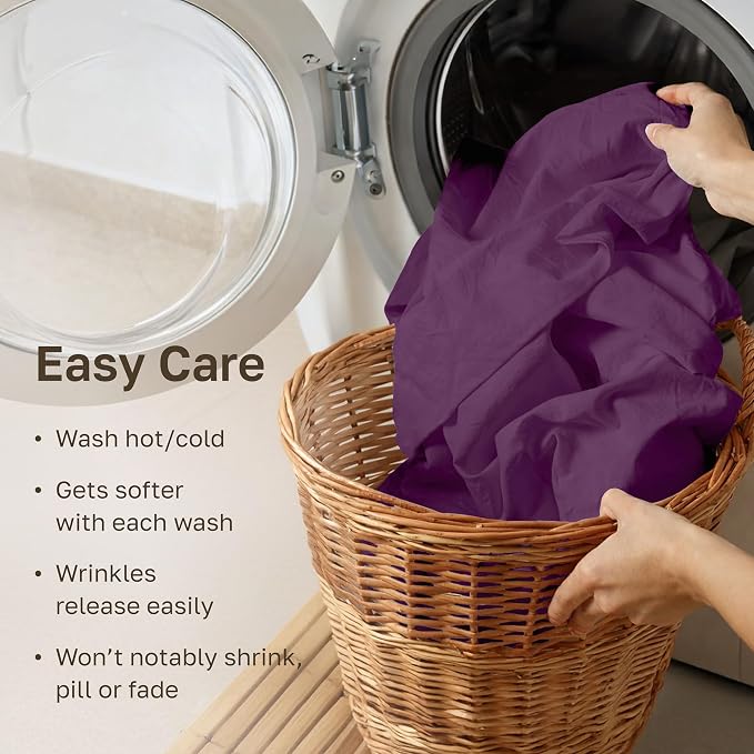 Soft Natural 100% Cotton Sateen Twin XL Sheet Sets, 3 Pcs, Purple Passion | Backed by Good Housekeeping Seal, Light & Breathable For Hot Sleepers, All-Around Elastic, Durable, Easy Care