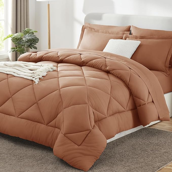 King Size Comforter Set Pumpkin - 7 Pieces Complete Bedding Set | OEKO-TEX Certified, All Season, 240GSM Down-Alternative Comforter, Sheets, Pillowcases & Shams, 14" Deep Pocket, Easy Care