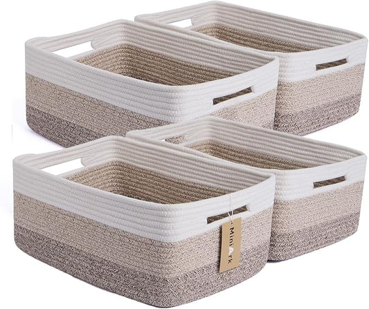 MiniArk Large Storage Baskets for Organizing, 17 x 13 x 7.5” Closet Shelf Baskets for Clothes Blanket Towels, Baby Nursery, Toy Bins Box, Woven Rope Baskets, 4 Packs Gradient Brown