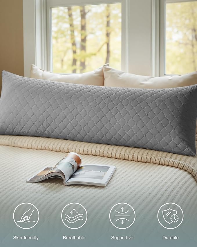 YZ HOME Long Body Pillow for Adults,Firm Body Pillow Shredded Memory Foam | Adjustable Height,Support for Side Sleeper & Pregnant Women(Grey,20x54 Inch)