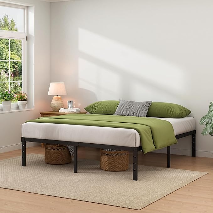 NEW JETO Metal Bed Frame,Queen Size Bed Frame with Storage Space,18 Inch | Heavy Duty Sturdy Mattress Foundation,Easy Assembly,No Box Spring Needed, Black
