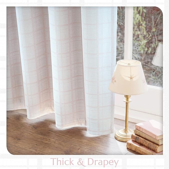 Beauoop Pink Plaid Jacquard Blackout Curtains for Bedroom 52x72 2 Panels | Gingham Checkered Room Darkening Drapes for Living Room 72 Inch Long Thermal Insulated Soundproof Window treatment Grommet