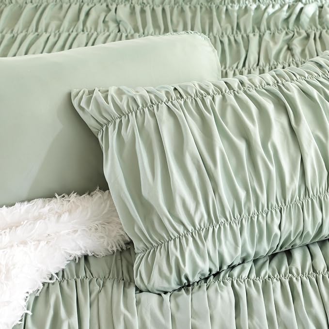 weigelia Sage Green Ruched Comforter Set Queen Size, Cute Bedding Set | All Season, Soft Microfiber Comforter, Cozy Cinched Design for Home & Bedroom Decor (1 Comforter,2 Pillowcases)