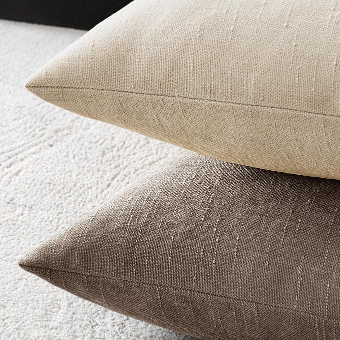 MIULEE Textured Chenille Throw Pillow Covers 20x20 Inch Beige Cement | Pack of 2 Decorative Soft Throw Pillows, Solid Textured Cushion Covers, Modern Home Decor for Couch Sofa Bedroom Living Room