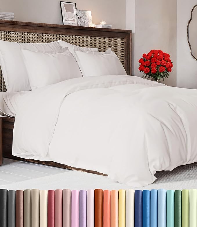 Duvet Cover Super King - 3 Piece with Zipper Closure - Antique White | Extra Soft, Breathable, Super King Duvet Cover 108" x 98" w/ 2 Pillow Shams, Zipper Closures & Ties, Women, Men, Kids & Teens