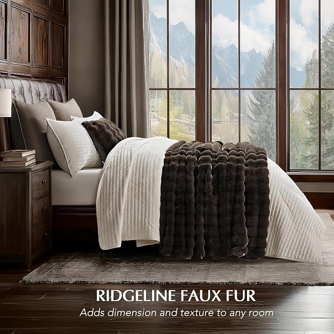 Faux Rabbit Fur Bubble Throw Blanket, 60"x80", Dark Brown | Ultra Soft, Luxury Faux Rabbit Fur Throw, Thick Warm Bubble Blanket, Cozy Fluffy Reversible, for Bed, Couch, Chair, Sofa