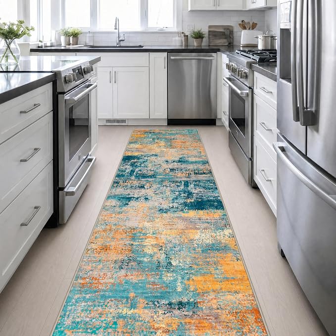 3x14 Washable Runner Rug：Modern Abstract Soft Carpet Rosy Haze | For Hallway, Bedroom, Kitchen, Laundry, Bathroom,Door Mat,Modern Abstract,Machine washable,Non-Slip,Stain Resistant,Indoor