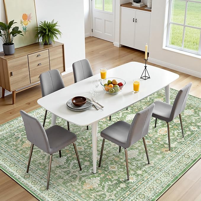 6x9 Area Rugs for Living Room, Washable Large Carpet, Light Green | Soft Rug for Bedroom, Dining Room, Home Office, Indoor, Nursery, Stain Resistant, Non-Slip, Low Pile,Vintage Distressed Rug