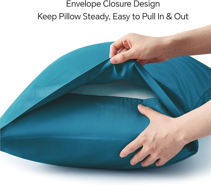 BEDELITE Pillow Cases Standard Size 2Pcs, Rayon Derived from Bamboo, Teal | Cooling and Breathable Pillow Cover for Hot Sleepers & Night Sweats, Silky Soft Cozy, Envelope Closure, 20"x26"