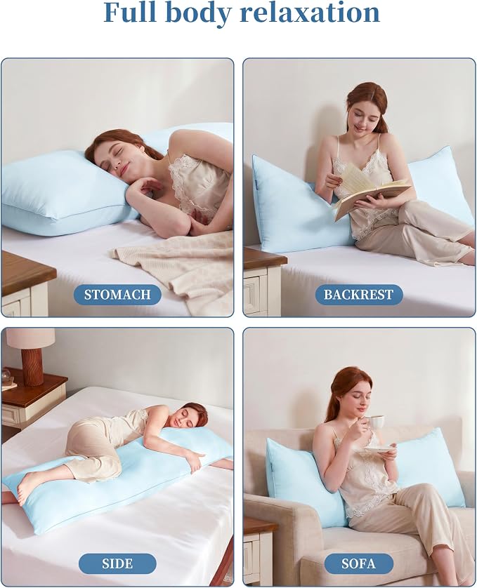 YZ HOME Full Body Pillow Insert -Large Long Bed Pillow for Side Sleeper | Full Body Pillow for Adults, Adjustable Height, Long Sleeping Breathable Bed Pillow-(Blue, 20x54'')