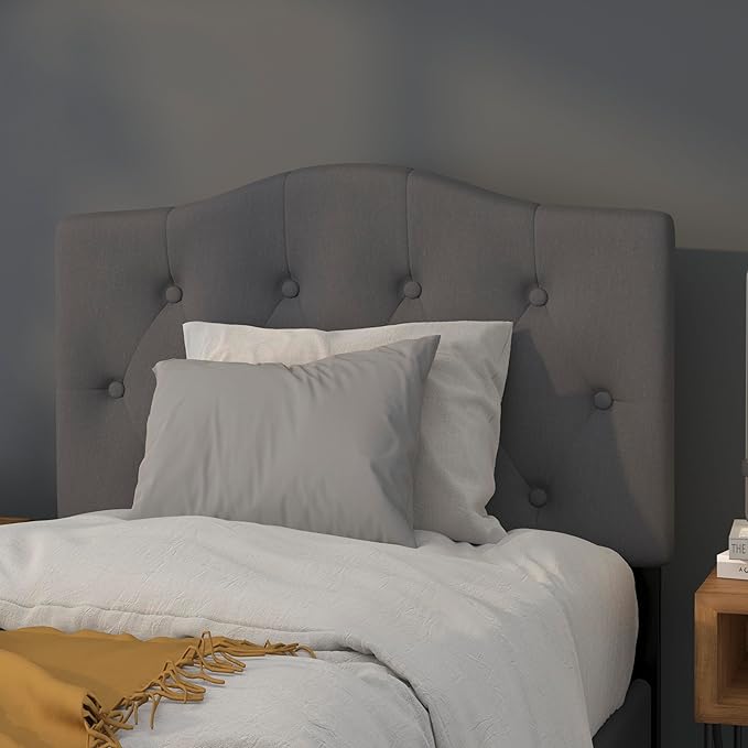 EMMA + OLIVER Twin Tufted Headboard | Adjustable Bed Rail Slots, Fabric Upholstered