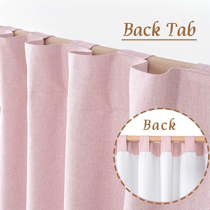 Pink Linen 100% Blackout Window Curtains 45 Inch for Bedroom 2 Panels | Linen Textured, Thermal Farmhouse Curtains, Privacy, Rod Pocket Back Tab, Window Panels, with White Liner, 38 x 45 Inch