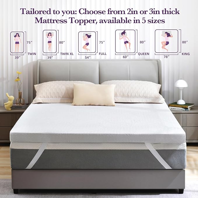 SINWEEK 3 Inch Gel Memory Foam Mattress Topper, King Size | Cooling Cover Ventilated Pressure Relieve Mattress Pad, Breathable, CertiPUR-US Certified