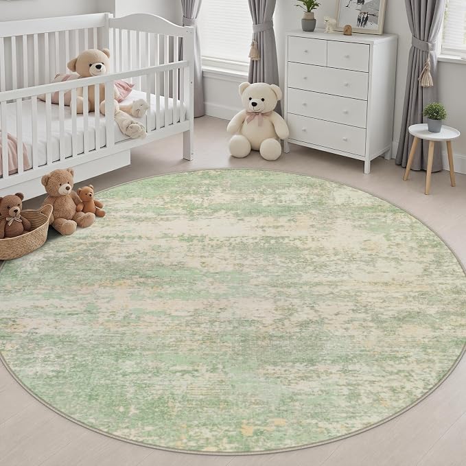 Round Area Rug Living Room: 6 ft Modern Washable Indoor Carpet | For Bedroom Dining Room Farmhouse Nursery Hallway Office,Modern Abstract,Machine washable,Non-Slip,Stain Resistant,Indoor