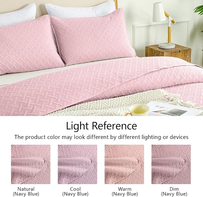 FLYMME Queen Quilt Bedding Set Pink Lightweight Bedspreads Full Size,Soft Microfiber Bed Coverlet for All Season (1 Quilt, 2 Shams)