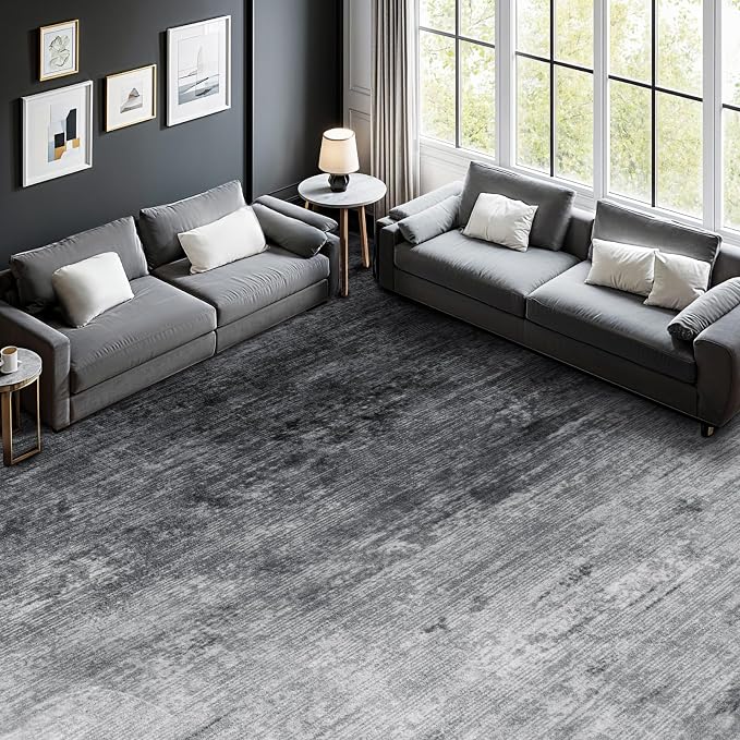 6x9 Washable Area Rug, Gray Solid Area Rugs for Living Room & Bedroom | Stain-resistant & Non-slip backing,Low Pile Washable Large Carpet, Solid Vintage Style For High Traffic Areas(6x9,Gray)