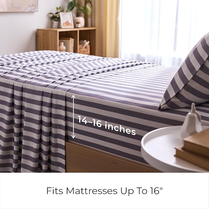 Mellanni Iconic 3-PC, Ultra Soft Sheet Set (Twin, Oxford Stripe Hazy Lilac) | 10M+ Sleepers. Lab-tested: Sleeps Cool, Stays Bright, Strong, Smooth. Good Housekeeping Best Bedding, 7 yrs running.
