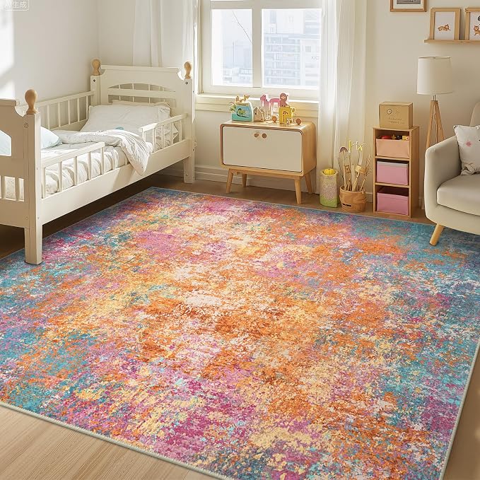 RELEANY Washable 8'x10' Abstract Area Rug for Living Room Starlight | Carpet for Bedroom, Kitchen, Office, Hallway and Entryway, Printed Pattern, Non‑Slip, Soft, Stain‑Resistant, Easy to Clean