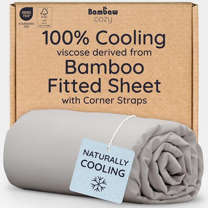 Bambaw 100% Viscose Derived from Bamboo Fitted Sheet Full Size, Cooling Fitted Sheet Full Size, 15’’ Deep Pockets Full Fitted Sheets Only, Ultra Soft Full Size Bottom Sheets Only (Moonlight Gray)