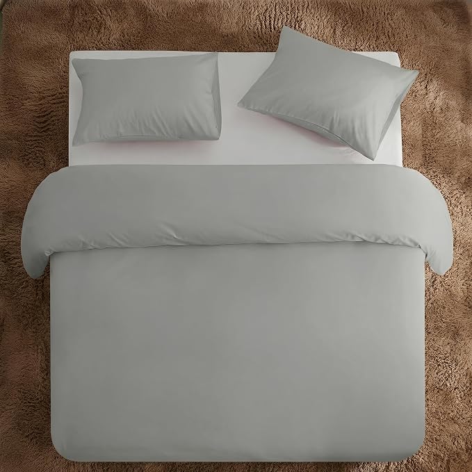 HeimenAogo Egyptian Cotton Duvet Cover California King Sateen Weave, Silky Soft and Breathable Bedding Set with Zipper Closure, Long Staple Cotton Bed Linen Moonlight Grey 3Pcs (104"×98")
