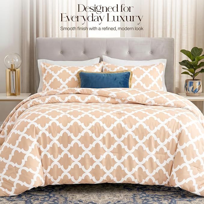 Utopia Bedding 3 Pc King Comforter Set, Printed Comforter, Beige | Comforter Set Includes Comforter (90x102) Inches, 2 Shams (20x36) Inches. Soft Microfiber Down Alternative, Machine Washable.