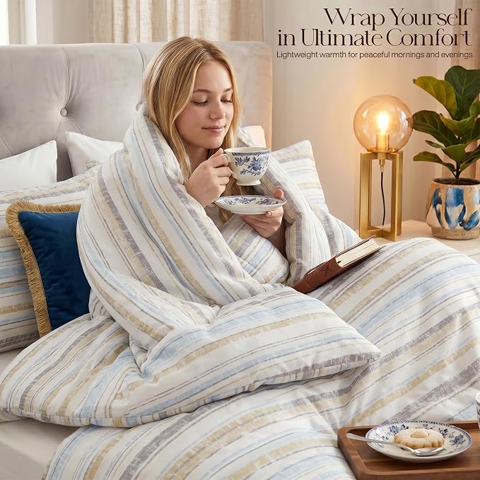 Utopia Bedding 3 Pc King Comforter Set, Printed Comforter, Cottage Stripe | Comforter Set Includes Comforter (90x102) Inches, 2 Shams (20x36) Inches. Soft Microfiber Down Alternative, Machine Washable.